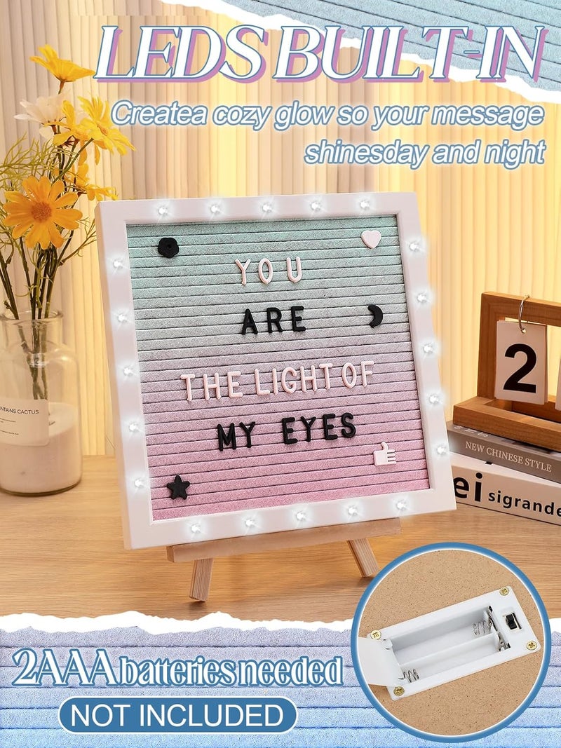 ANPHSIN Changeable Felt Letter Board with LED Lights - 10×10" Message Custom Signs & Wood Stand & 450 Letters, Poster Board for Valentine's Day/Baby/Pregnancy Announcement/Classroom Wall Decor Gifts, Gradient - Image 2